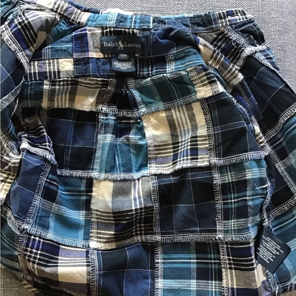 Ralph Lauren Madaras Cotton Shirt Button Down Plaid ‎ Patchwork Long Sleeves